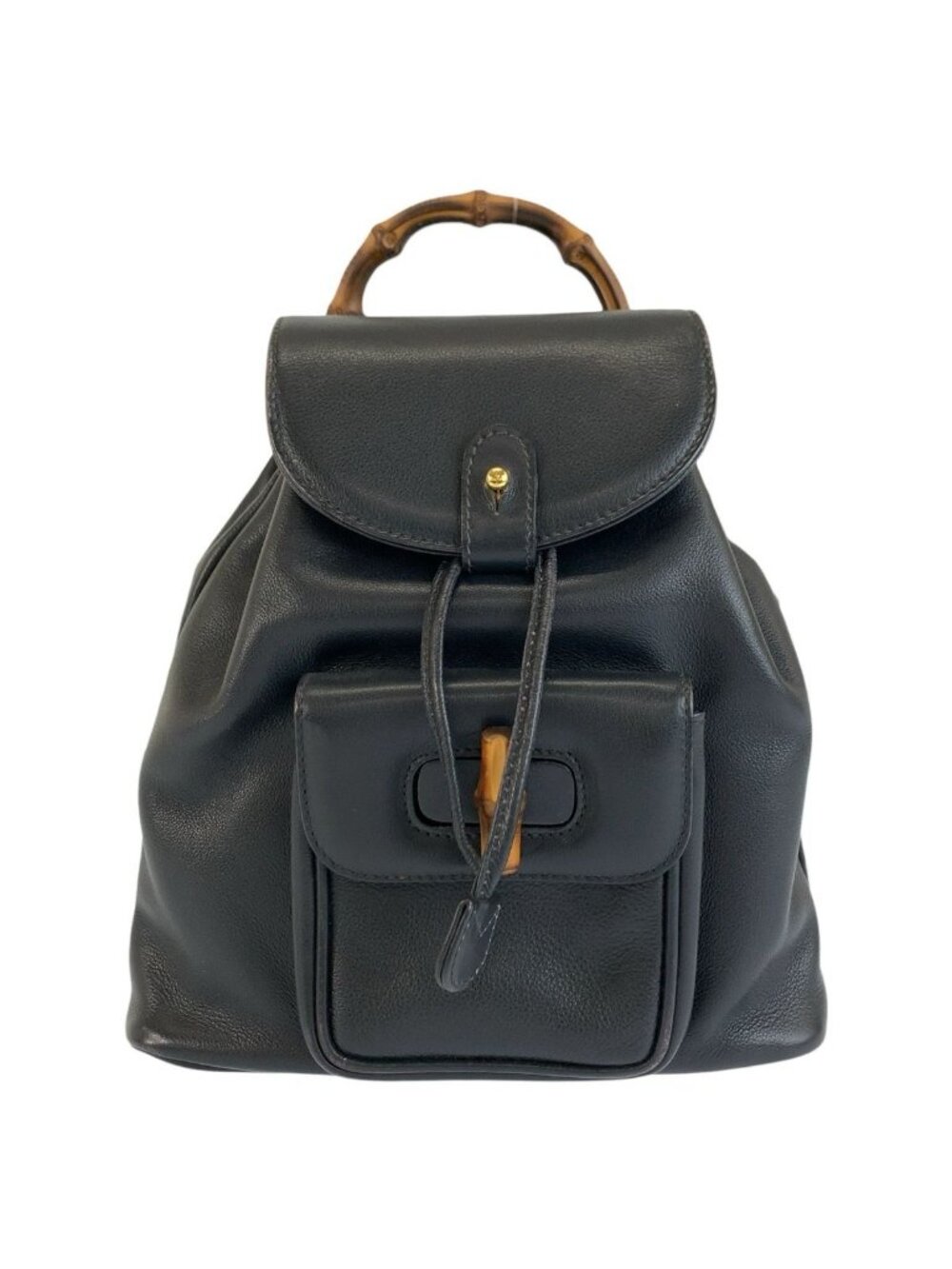 Gucci Vintage Bamboo Black Gold Leather 003 58 Backpack